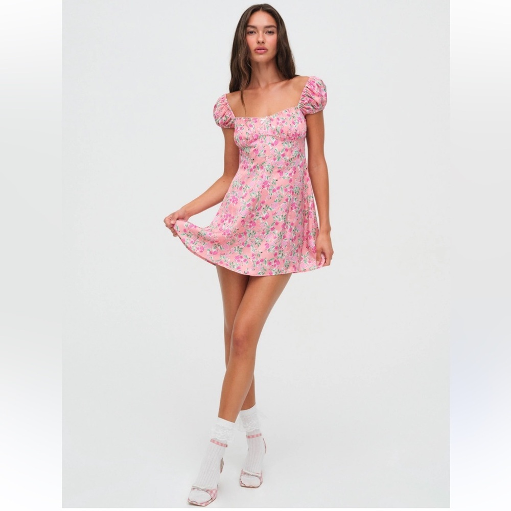 πΈ For Love & Lemons Antonia Mini Dressβ Pink Size L NWOT πβ¨